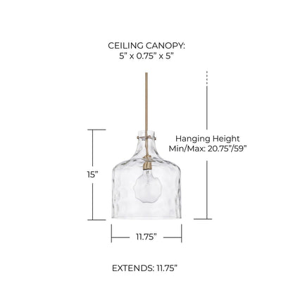 HomePlace Lighting 325717AD Glass Jar Pendant Light, 1-Light 100 Watt Aged Brass
