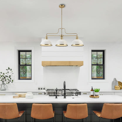Globe 60885 Beckett 3-Light Linear Chandelier, Matte White, Matte Brass Accents
