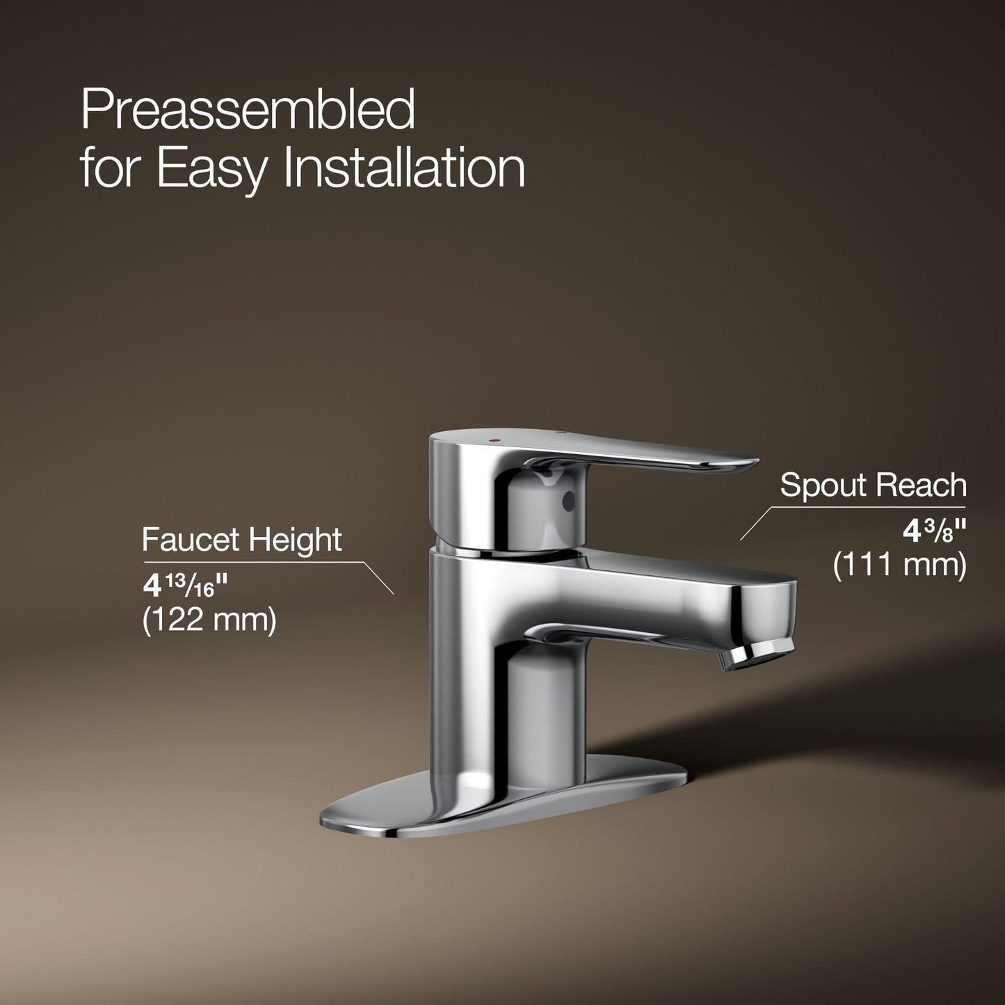 KOHLER 16027-4-CP July Single Handle Bathroom Faucet Single-Hole Polished Chrome