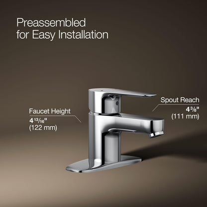 KOHLER 16027-4-CP July Single Handle Bathroom Faucet Single-Hole Polished Chrome