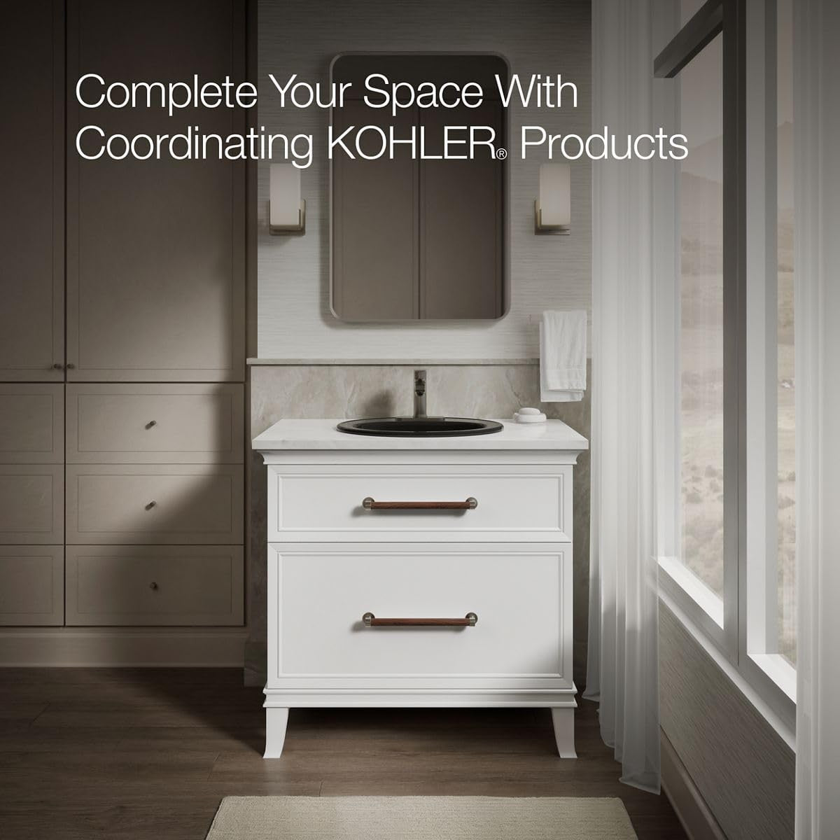 KOHLER K-2196-4-7 Pennington Self-Rimming Bathroom Sink, Black Black