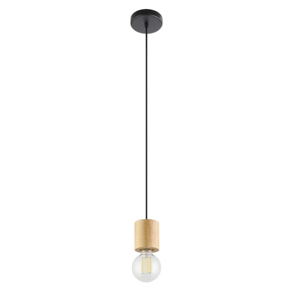 EGLO 99078A Turialdo Pendant 1-Light 60 Watts, Black/Natural Wood