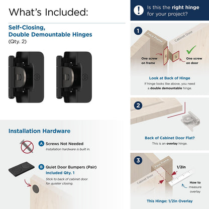 Amerock BPR8704FB Cabinet Hinge 1/2" Overlay Double Demountable Matte Black Pair