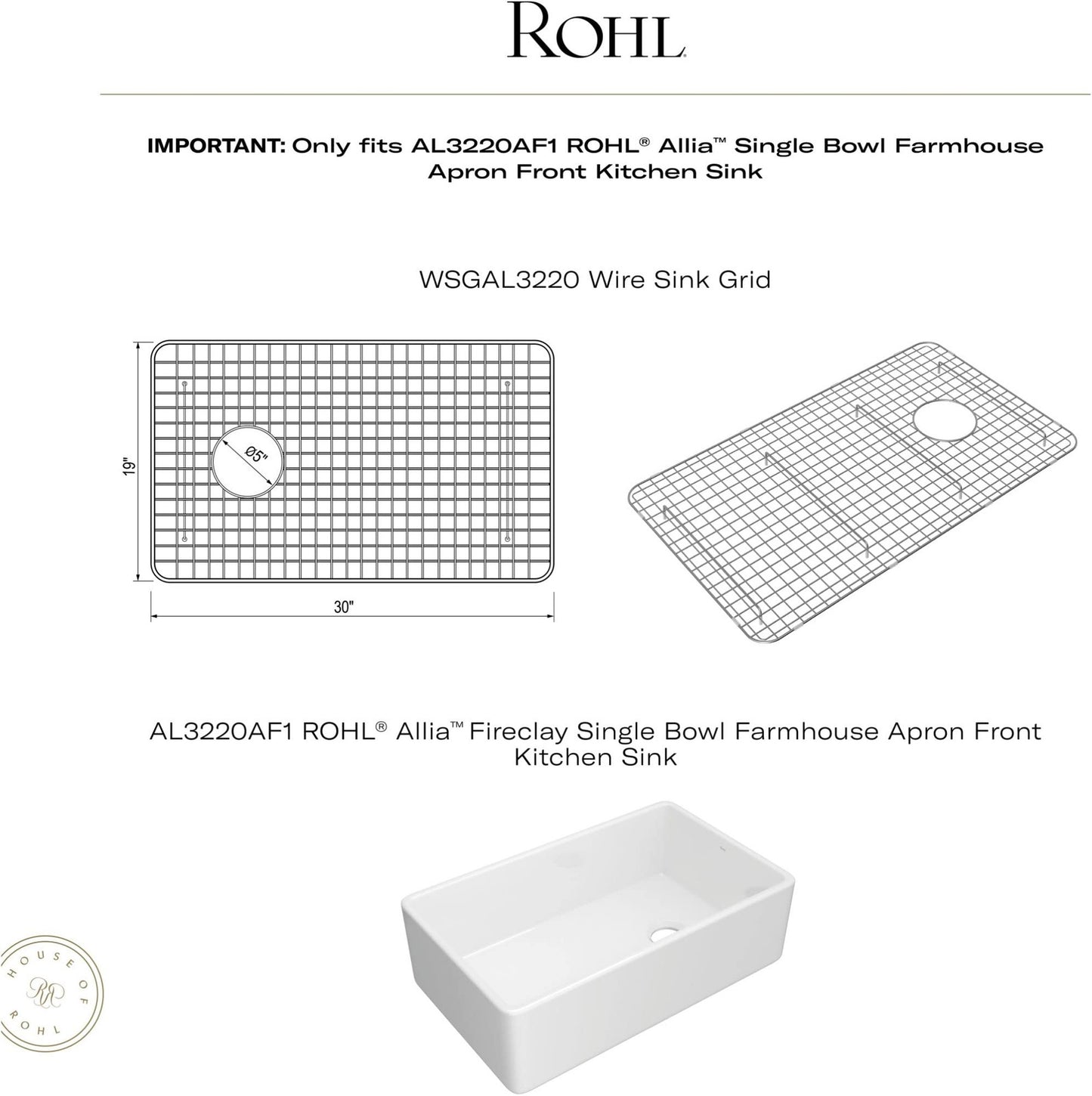 Rohl WSGAL3220SS Kitchen Sink Grid, Stainless Steel