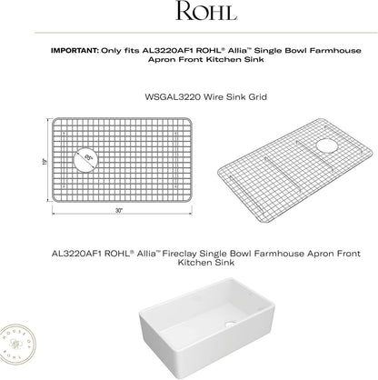 Rohl WSGAL3220SS Kitchen Sink Grid, Stainless Steel