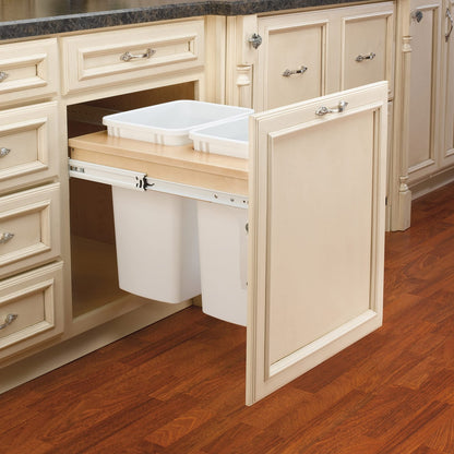 Rev-A-Shelf Double Pullout Trash Can for Base Kitchen Bathroom Cabinets, White