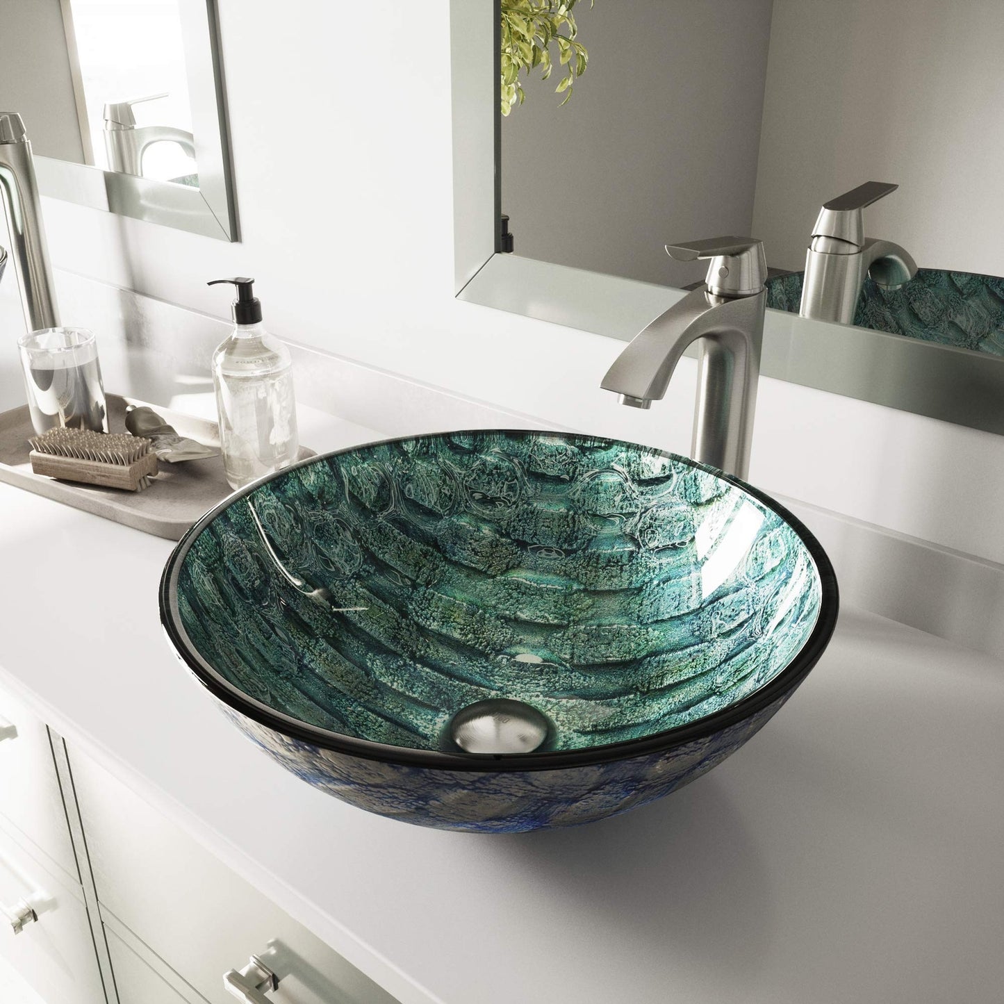 VIGO Giovanni 17"L x17"W x 6"H Over the Counter Glass Round Vessel Bathroom Sink