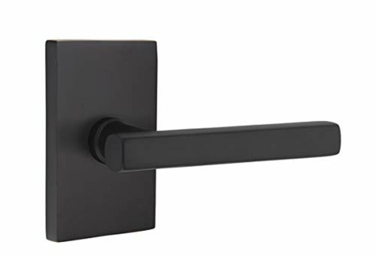 EMTEK 5052DTUS19RH Modern Rectangular Rosette Dummy Freestone Lever Flat Black