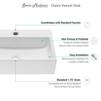 Swiss Madison SM-VS203 Claire 20" Rectangle Vessel Sink, Glossy White