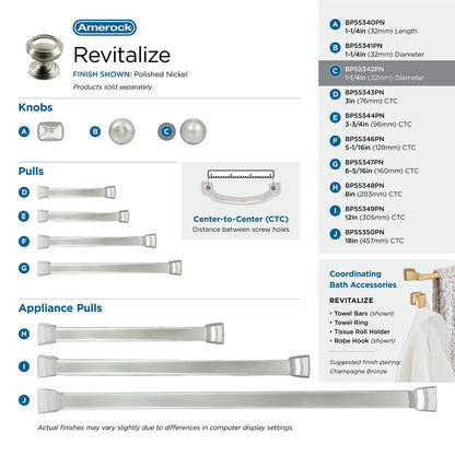 Amerock 55342-PN Revitalize Cabinet Knob Polished Nickel 1-1/4" Diameter