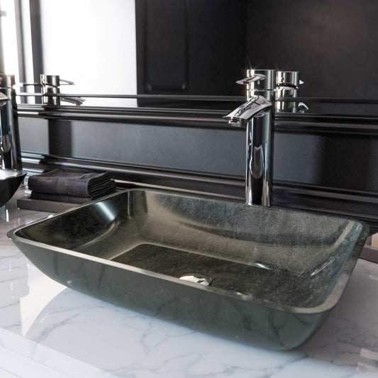 VIGO Donatello 18"L x 13"W x 4"H Glass Vessel Sink in Gray Onyx -VG07084