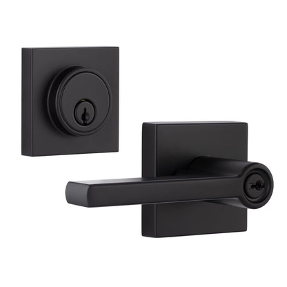 Miseno MLK2022 Lorton Flat Bar Keyed Entry Door Lever Set w/Deadbolt-Matte Black