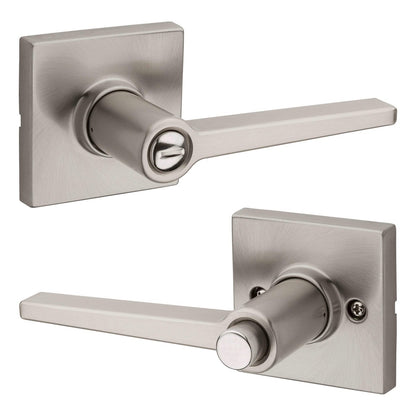 Kwikset Safe Lock Daylon Lever Square Rose Privacy Lock Satin Nickel