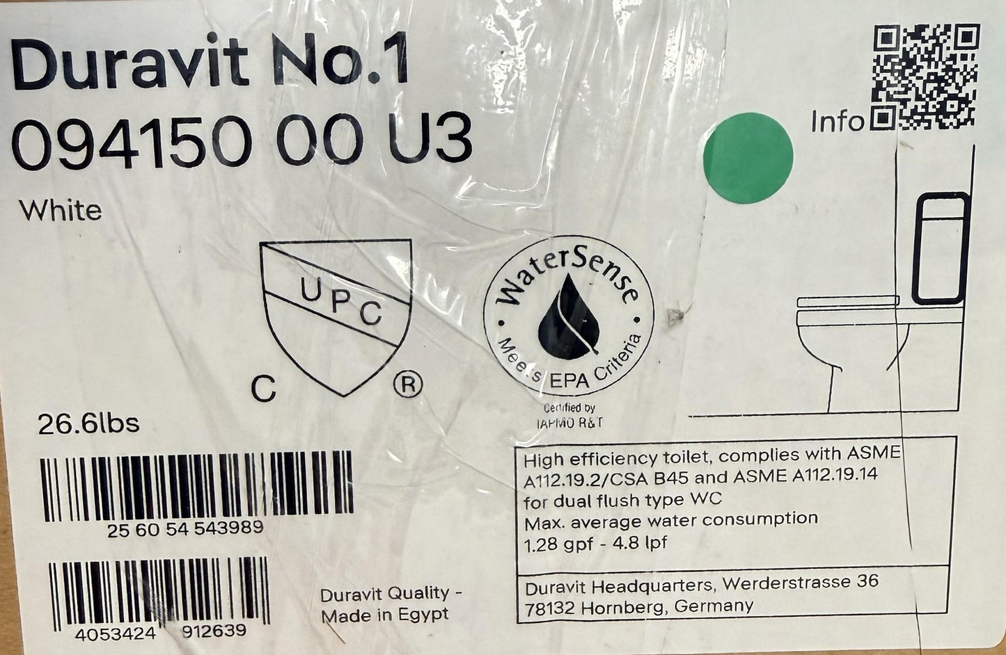 Duravit 094150-00-U3 No.1 Tank White