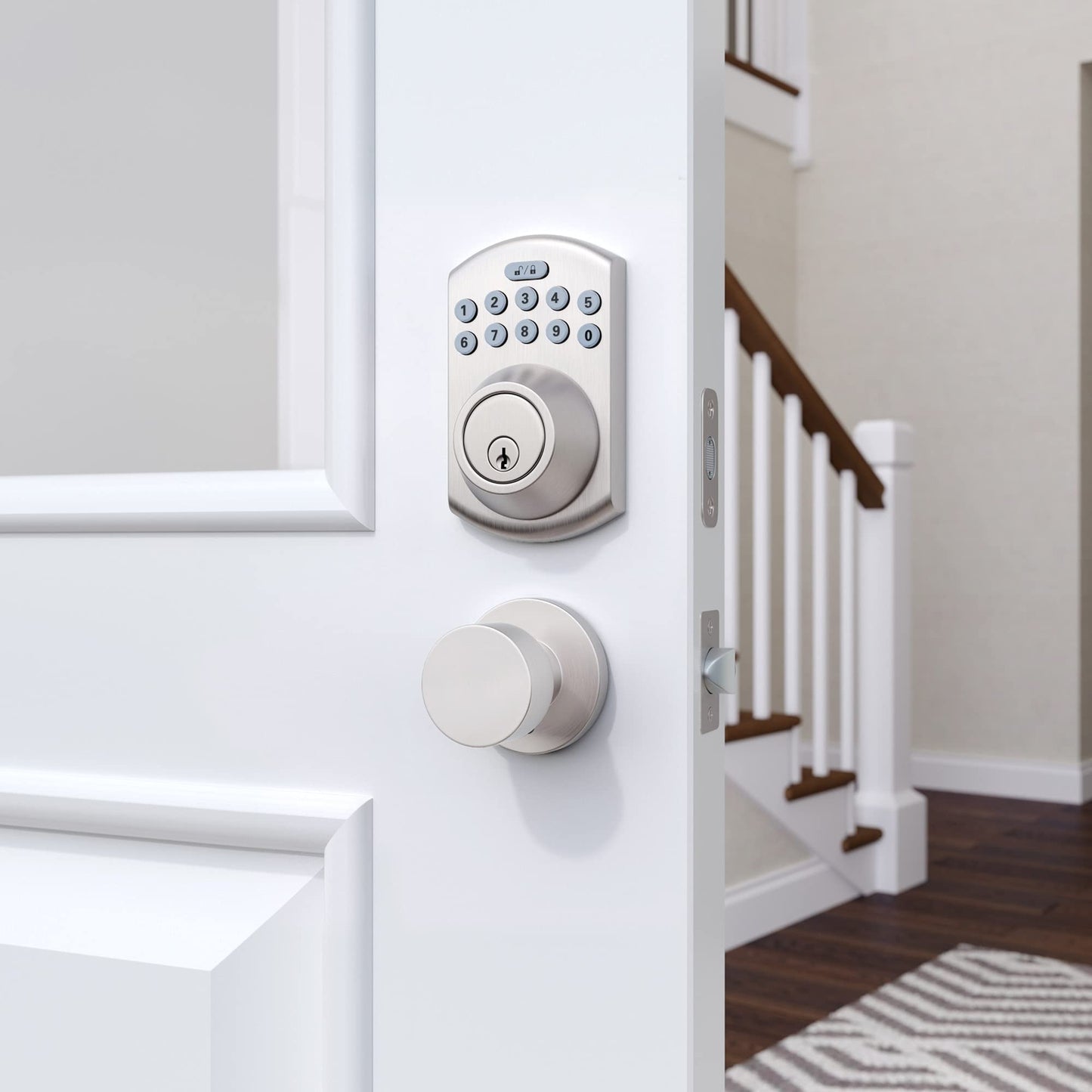 Miseno MLK4080 Tuscora Shaker Passage Door Knob Set with Round Rose Satin Nickel