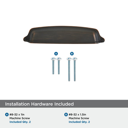 Amerock Cabinet Cup Pull Oil Rubbed Bronze 5-1/16 inch 128 mm Center-to-Center