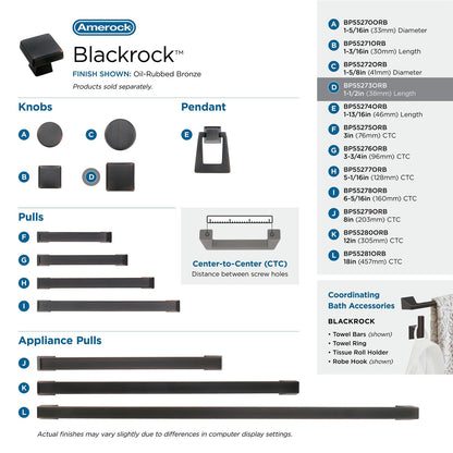 Amerock BP55273ORB Blackrock Cabinet Knob Oil Rubbed Bronze 1-1/2" Length