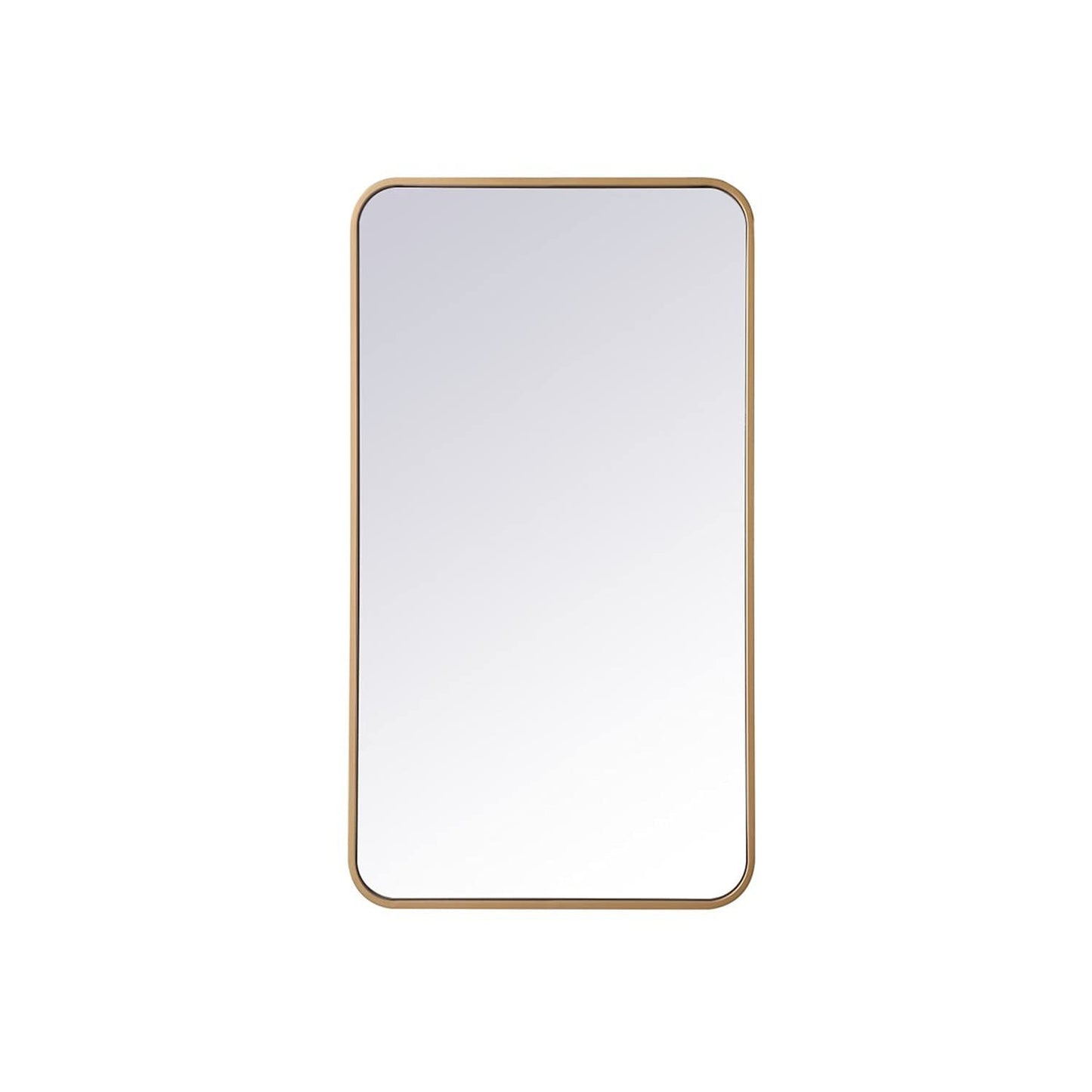 Elegant MR802036BR Evermore 20x36 Soft Corner Metal Rectangular Mirror in Brass