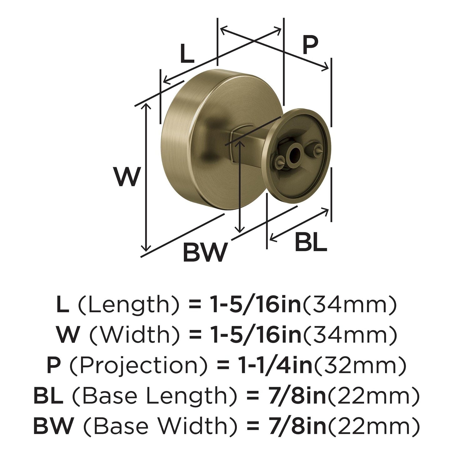 Amerock BP37102BBZ Everett Cabinet Knob Golden Champagne 1-5/16" Diameter
