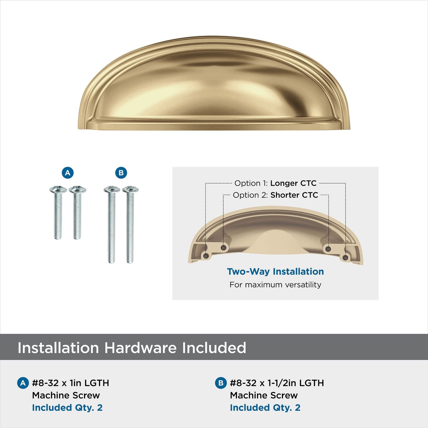 Amerock BP36640CZ Ashby Cabinet Cup Pull Champagne Bronze 3"&4" C2C Drawer Pull