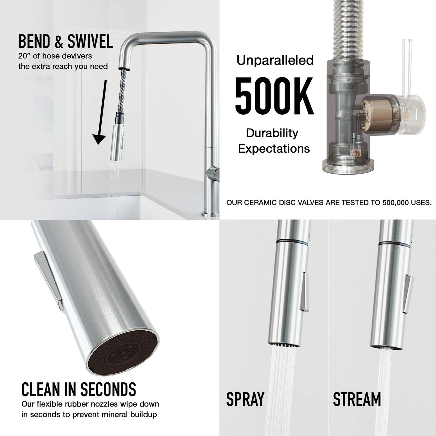 VIGO VG02013ST Parsons 18'' Single Handle Pull-Down Kitchen Faucet Stain-Steel