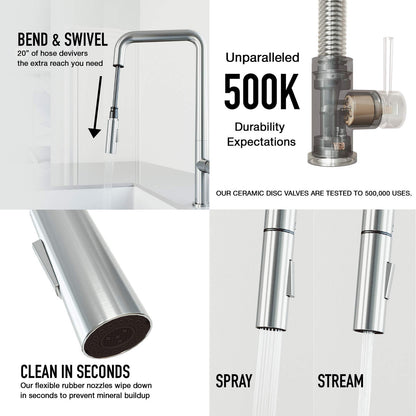 VIGO VG02013ST Parsons 18'' Single Handle Pull-Down Kitchen Faucet Stain-Steel