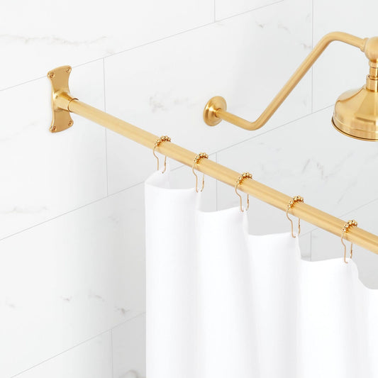 Signature Hardware 466738 60" Straight Brass Shower Rod - Brushed Gold