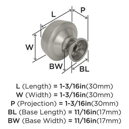 Amerock BP53700G10 Kane Cabinet Knob Satin Nickel 1-3/16" Diameter