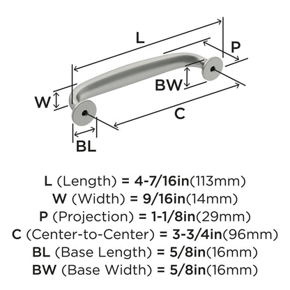 Amerock | Cabinet Pull | Satin Nickel | 3-3/4 inch (96 mm) Center-to-Center