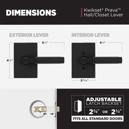 Kwikset 720PVLRCT-514 Prava Interior Passage Door Knurled Reversible Matte Black