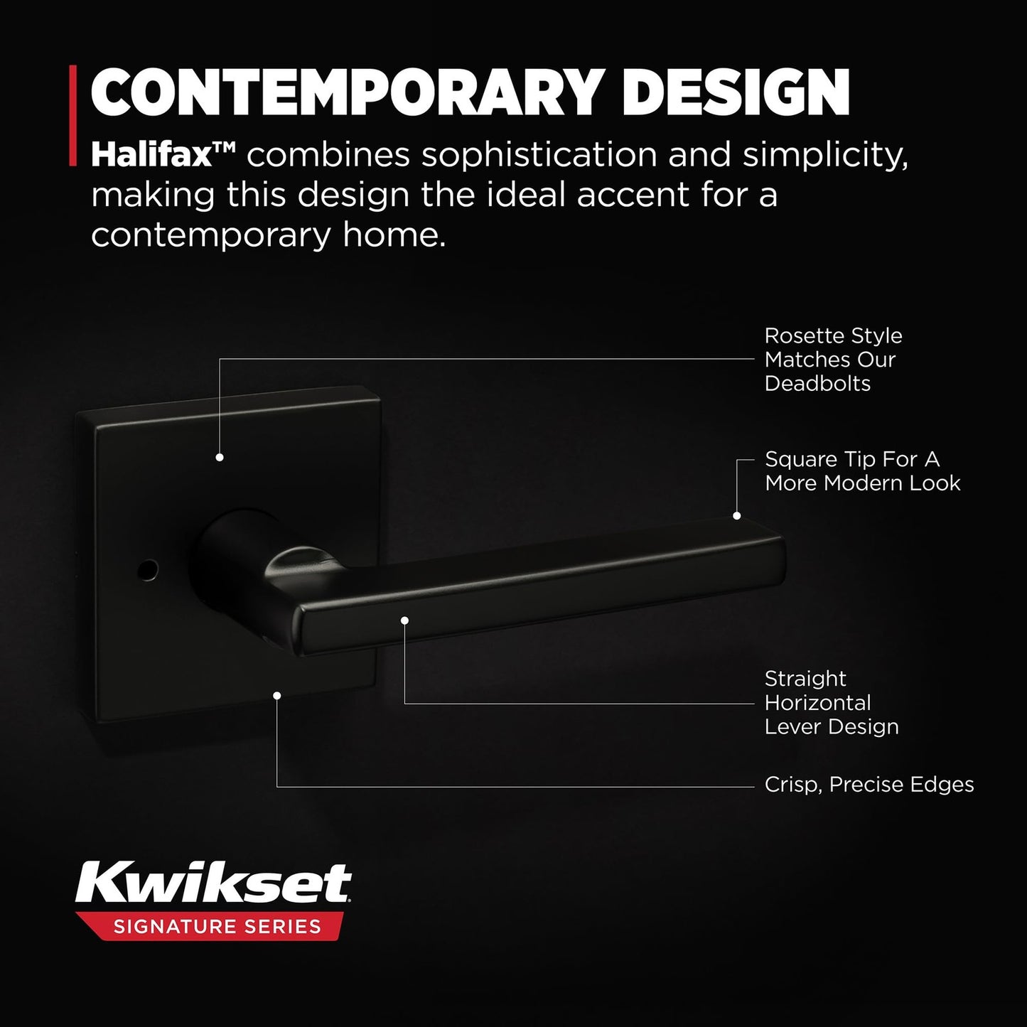 Kwikset 730HFLSQT-514 Halifax Interior Privacy Door Lever Matte Black Reversible