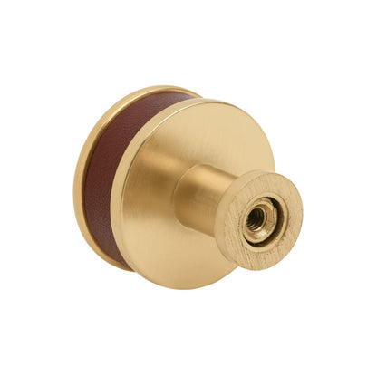 Signature HW 954065-114 Lazzara 1-1/4" Brown Leather Mushroom Knob-Brushed Gold