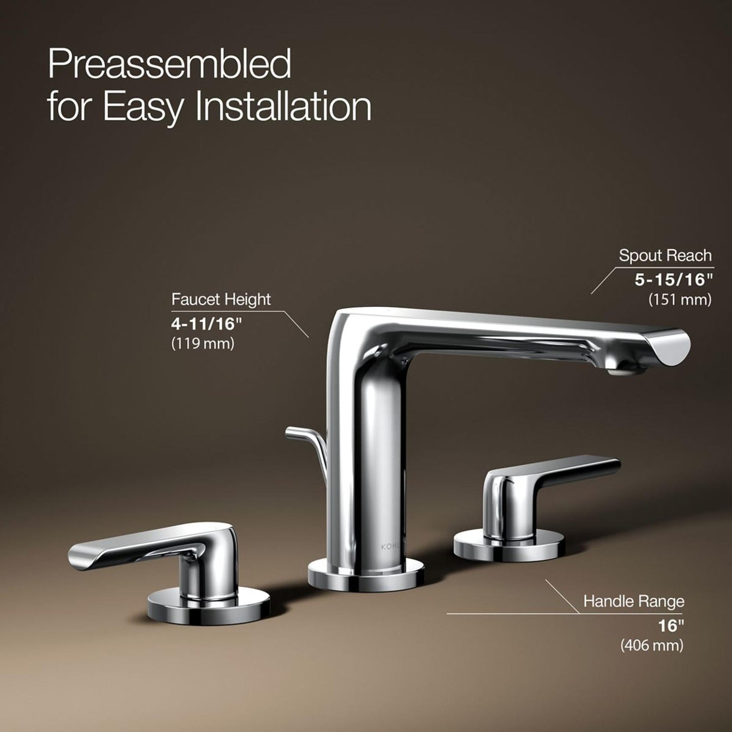 KOHLER K-97352-4-CP AVID™ Widespread Faucet, Lever