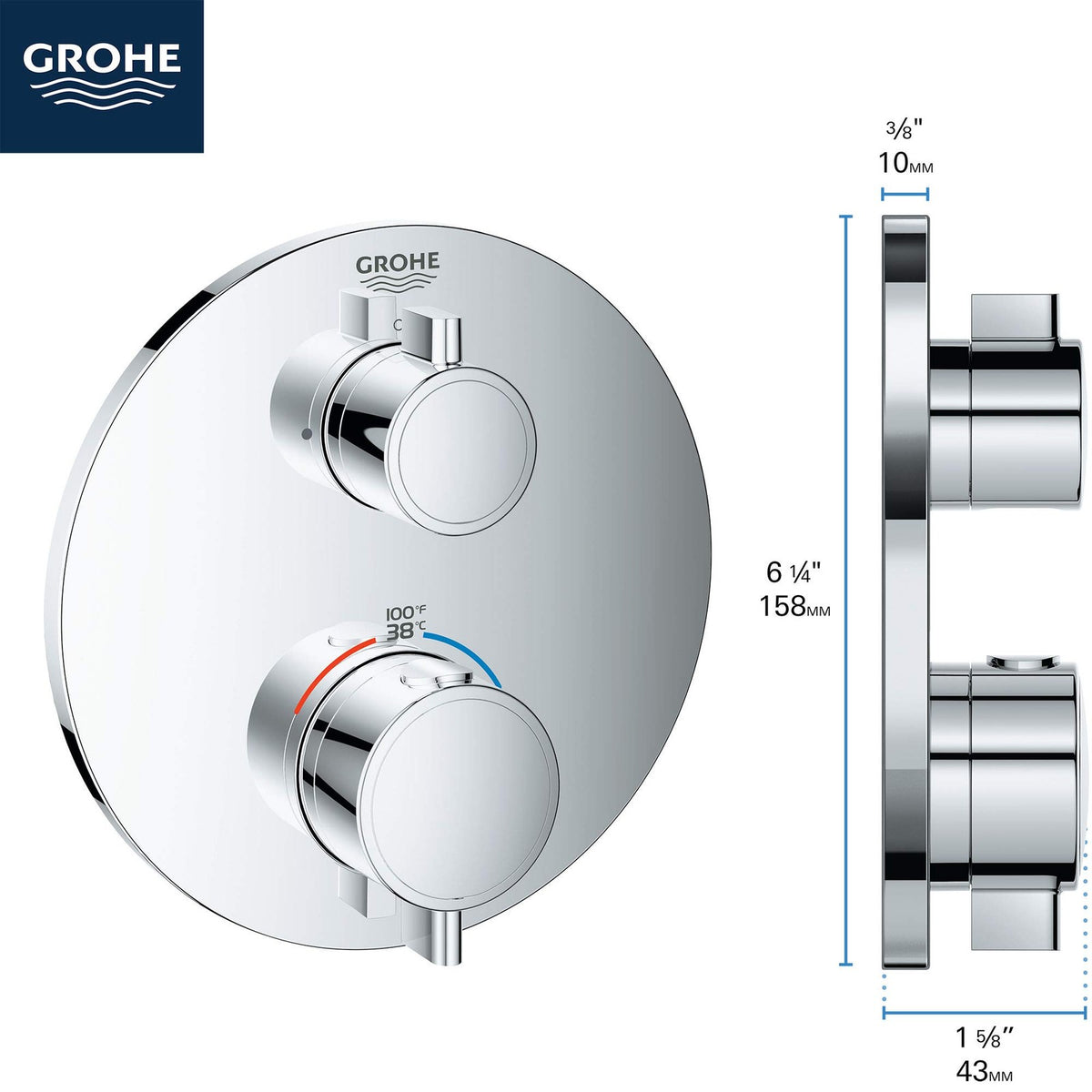 GROHTHERM® SMARTCONTROL SINGLE FUNCTION 2-HANDLE THERMOSTATIC VALVE TRIM