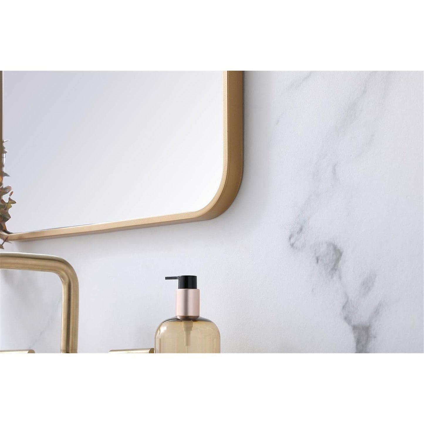 Elegant MR802036BR Evermore 20x36 Soft Corner Metal Rectangular Mirror in Brass
