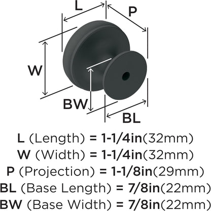 Amerock Cabinet Knob Matte Black 1-1/4 inch 32 mm Diameter Renown