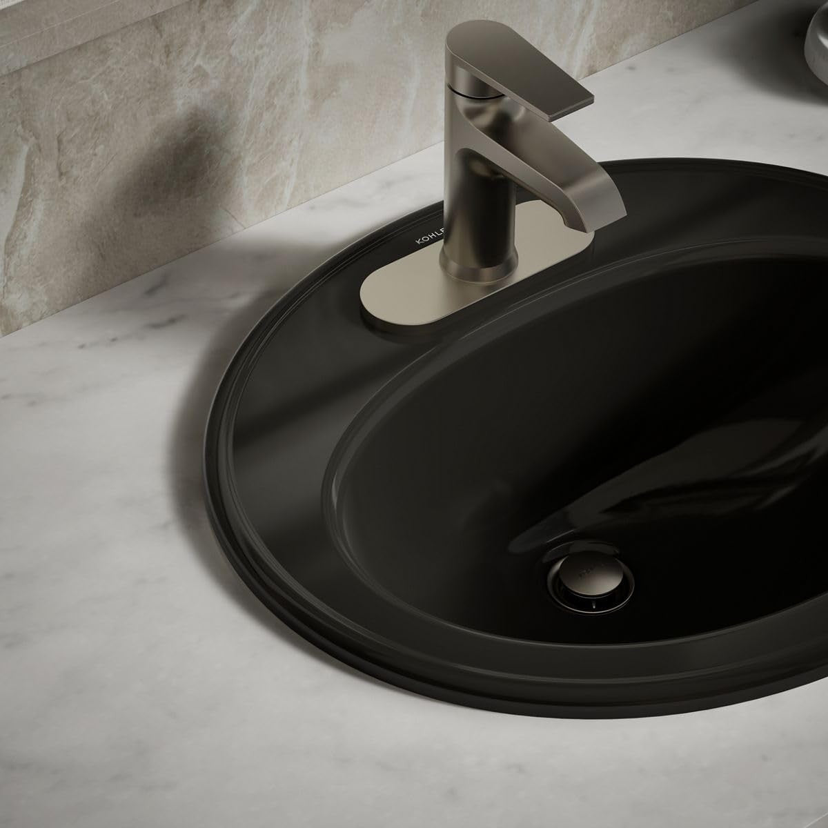 KOHLER K-2196-4-7 Pennington Self-Rimming Bathroom Sink, Black Black