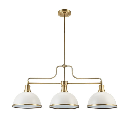 Globe 60885 Beckett 3-Light Linear Chandelier, Matte White, Matte Brass Accents