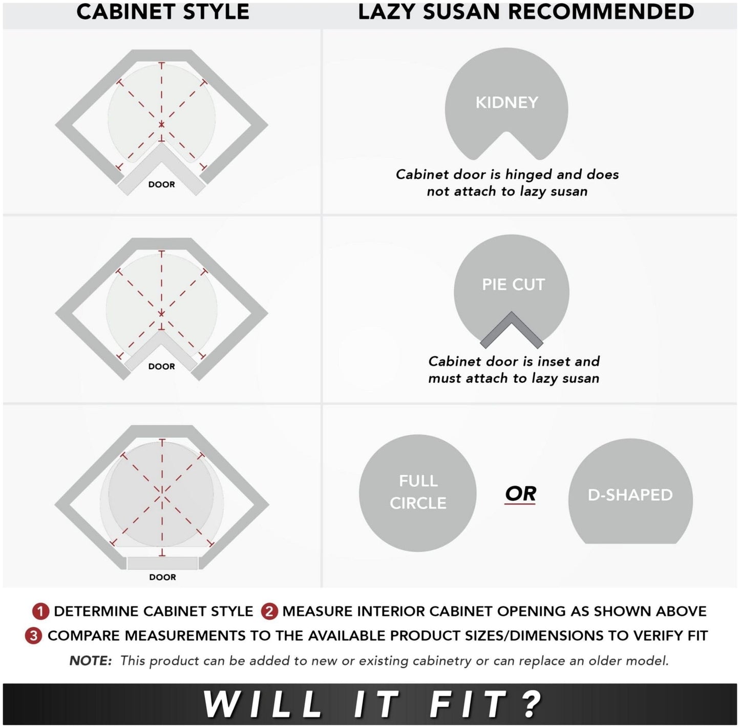 REV-A-SHELF Kidney-Shaped-Shaped 1-Shelf Lazy Susan Shelf Corner Base Cabinets