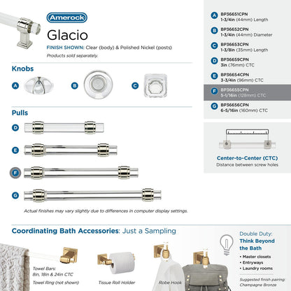 Amerock BP36655CPN 5-1/16" Glacio Clear/Polished Nickel Drawer Pull