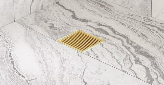 Signature Hardware 4" Carmen Square Shower Drain - Brushed Gold
