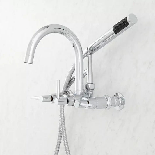 Signature Hardware-Sebastian Deck Mount Tub Faucet & Hand Shower-Chrome