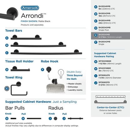 Amerock BH26541MB | Matte Black Towel Bar | 6-7/16 in Length Towel Holder