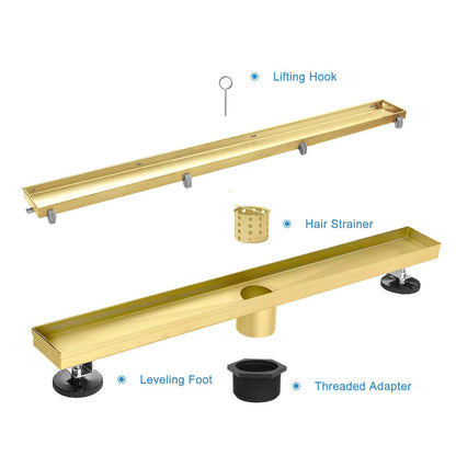 AGLSD-T-36IN Linear Shower Drain, 36" Gold Drain Tile Insert 2-in-1 Shower Drain