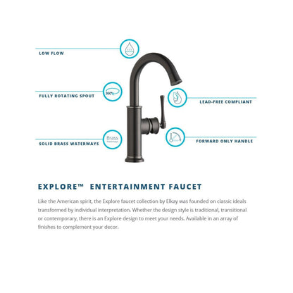 Elkay LKEC2012LS Explore Single Hole Bar Faucet with Forward Only Lever Handle - Lustrous Steel
