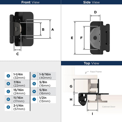 Amerock BPR8704FB Cabinet Hinge 1/2" Overlay Double Demountable Matte Black Pair