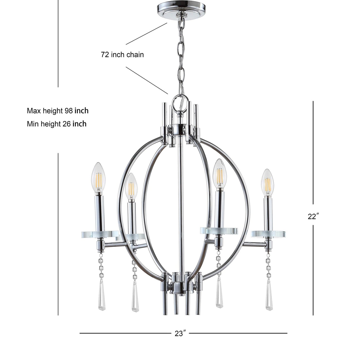 JONATHAN Y JYL7402A Laura 23" Crystal/Metal LED Chandelier Dimmable Chrome