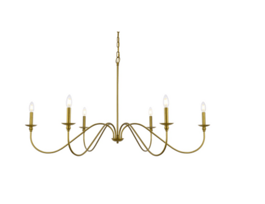 Elegant Lighting LD5056D48 Rohan 6 Light 48"W Taper Candle Style - Brass