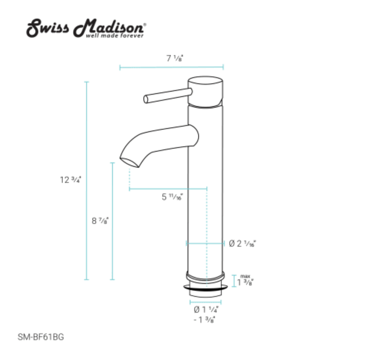 Swiss Madison SM-BF61BG Ivy 1.2 GPM Single Hole Bathroom Faucet Brushed Gold