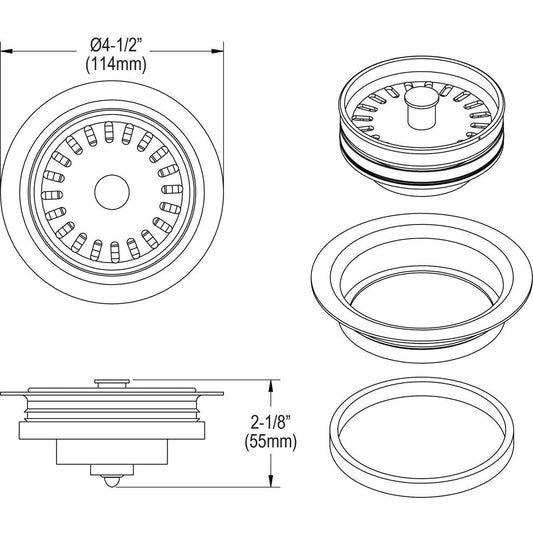 Elkay LKQD35GS Polymer 3.5" Disposer Flange Removable Basket Strainer Greystone